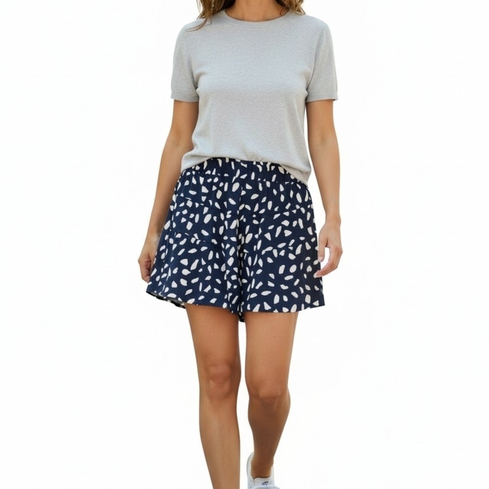 UMGEE Navy and White Printed Elastic Waist Shorts